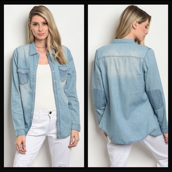 Denim Polka Dot Patch Top - Picture 5 of 16